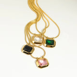 Square Zircon Pendant Necklace Snake Chain Choker Women Jewelry