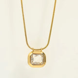 Square Zircon Pendant Necklace Snake Chain Choker Women Jewelry