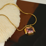 Square Zircon Pendant Necklace Snake Chain Choker Women Jewelry
