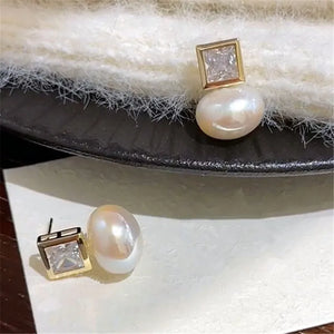 Square Zircon Pearl Earrings Trending Designers Earings