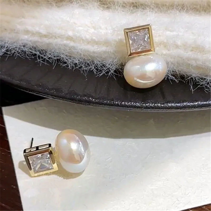 Square Zircon Pearl Earrings Trending Designers Earings