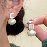 Square Zircon Pearl Earrings Trending Designers Earings