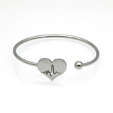 Stainless Steel Heart Carved Electrocardiogram Charm Bracelet