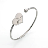 Stainless Steel Heart Carved Electrocardiogram Charm Bracelet