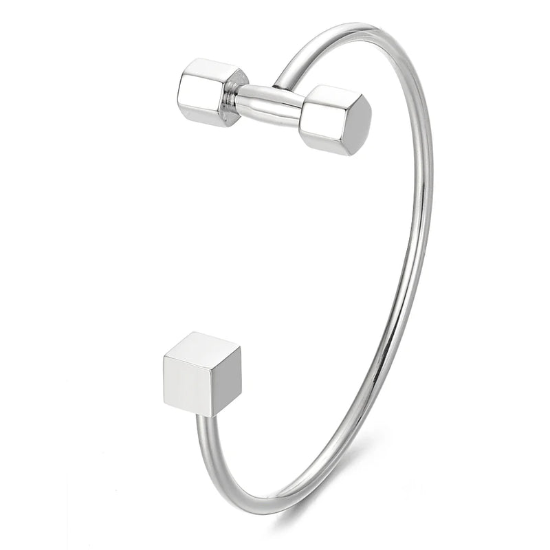 Stainless Steel Barbell Jewelry Block Cuff Bangle Dumbbell Bracelet