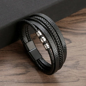 Classic Stainless Steel Leather Bracelet Men's Jewelry Gift