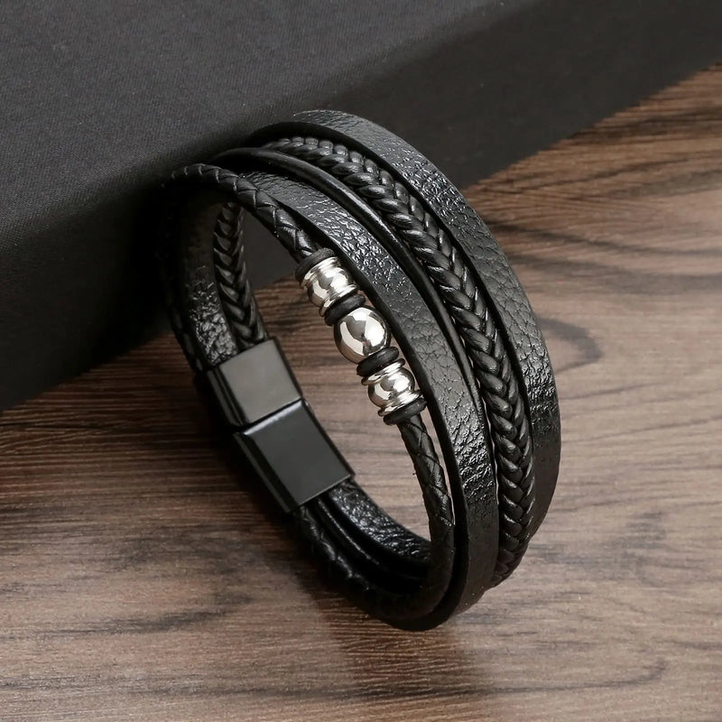 Classic Stainless Steel Leather Bracelet Men's Jewelry Gift