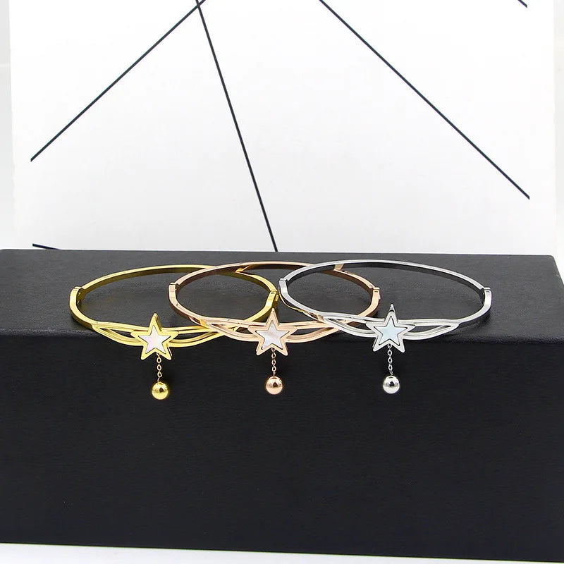 Stainless Steel Shell Star Chain Bead Bracelet Bangle