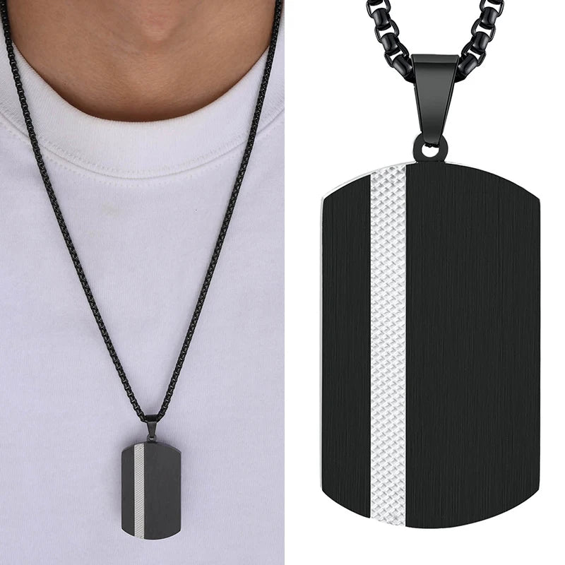 Stainless Steel Tag Pendant Necklace For Men Personalized Geometric Jewelry