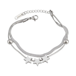 Stainless Steel Double Heart Bracelet Women's Charm Jewelry Gift