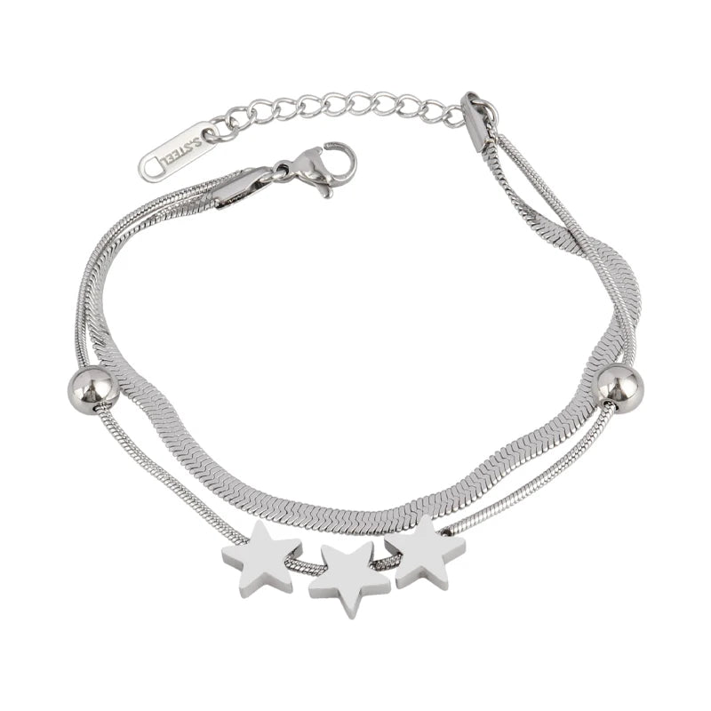 Stainless Steel Double Heart Bracelet Women's Charm Jewelry Gift