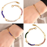 Zircon Charm Bracelet for Women Stainless Steel Adjustable Jewelry