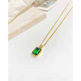 Stainless Steel Zirconia Pendant Necklace Green Charm Gift