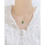 Stainless Steel Zirconia Pendant Necklace Green Charm Gift