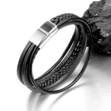 Stainless Steel Charm Magnetic Men Bracelet Leather Braided Punk Rock Bangles