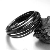 Stainless Steel Charm Magnetic Men Bracelet Leather Braided Punk Rock Bangles