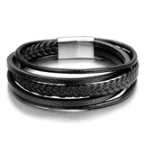 Stainless Steel Charm Magnetic Men Bracelet Leather Braided Punk Rock Bangles