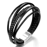 Stainless Steel Charm Magnetic Men Bracelet Leather Braided Punk Rock Bangles