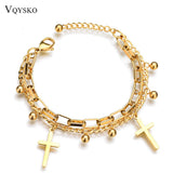 Stainless Steel Cross Charms Bracelets Chain Religious Rosary Jewelry