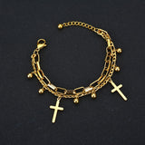 Stainless Steel Cross Charms Bracelets Chain Religious Rosary Jewelry
