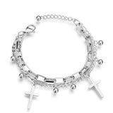 Stainless Steel Cross Charms Bracelets Chain Religious Rosary Jewelry