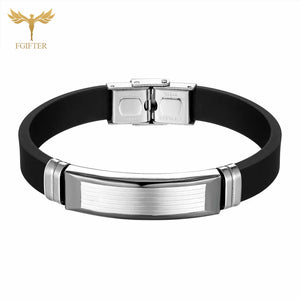 Stainless Steel Cuff Bracelet Silicone Wristband Belt
