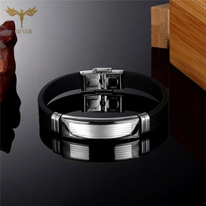Stainless Steel Cuff Bracelet Silicone Wristband Belt