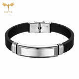 Stainless Steel Cuff Bracelet Silicone Wristband Belt