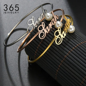 Stainless Steel Bangle Nameplate Bracelet for Women - Wedding Party Gift