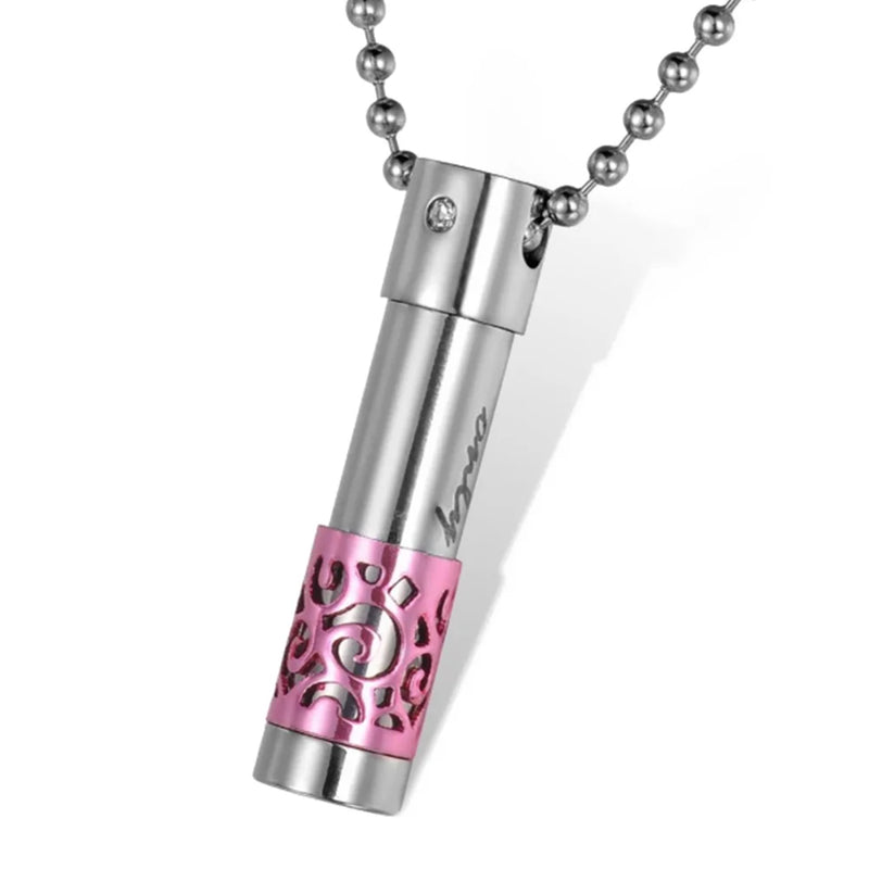 Stainless Steel Cylinder Memorial Urn Pendant Necklace (Only Love)