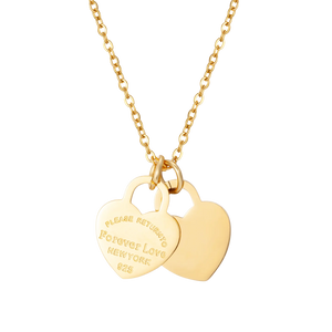 Double Heart Pendant Necklace Stainless Steel for Women