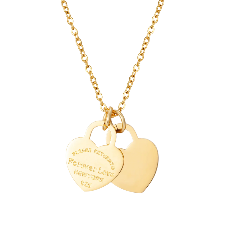 Double Heart Pendant Necklace Stainless Steel for Women