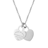 Double Heart Pendant Necklace Stainless Steel for Women