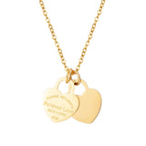 Double Heart Pendant Necklace Stainless Steel for Women