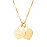Double Heart Pendant Necklace Stainless Steel for Women