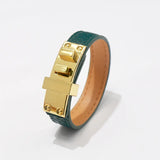 Stainless Steel Square Punk Bangle Leather Bracelet Jewelry