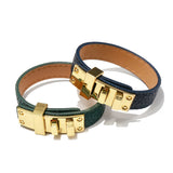 Stainless Steel Square Punk Bangle Leather Bracelet Jewelry