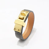 Stainless Steel Square Punk Bangle Leather Bracelet Jewelry
