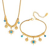 Stainless Steel Gilded Bracelet Necklace Set Bridal Wedding Jewelry