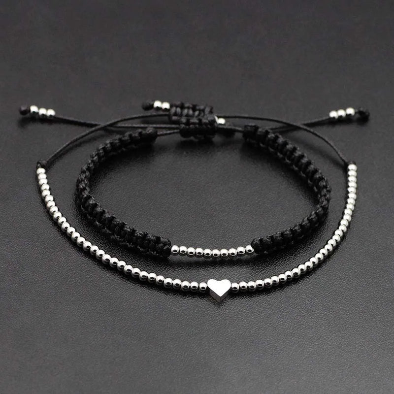Heart Bead Bracelet Braid Weave Charm Beads Bracelet Set