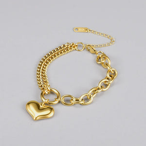 Vintage Stainless Steel Heart Charm Bracelet for Women