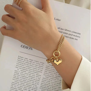Vintage Stainless Steel Heart Charm Bracelet for Women