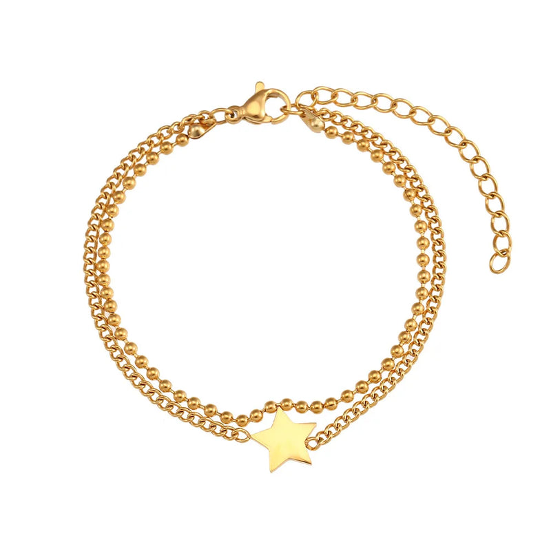 Stainless Steel Layered Star Pendant Bracelet Retro Gothic Portrait Coin Cross