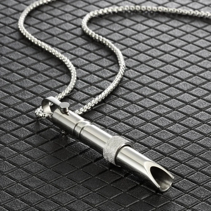 Stainless Steel Meditation Pendant Necklace Whistle Couple Jewelry