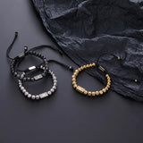 Stainless Steel Men Cuff Bracelets Bangles Retro Bead Braided Bracelet