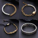 Stainless Steel Men Cuff Bracelets Bangles Retro Bead Braided Bracelet