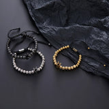 Stainless Steel Men Cuff Bracelets Bangles Retro Bead Braided Bracelet