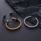 Stainless Steel Men Cuff Bracelet Bangle Retro Crystal Braided Jewelry Gift