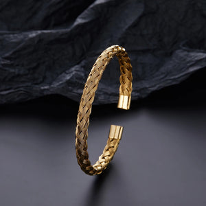 Stainless Steel Men Cuff Bracelet Bangle Retro Crystal Braided Jewelry Gift