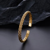 Stainless Steel Men Cuff Bracelet Bangle Retro Crystal Braided Jewelry Gift